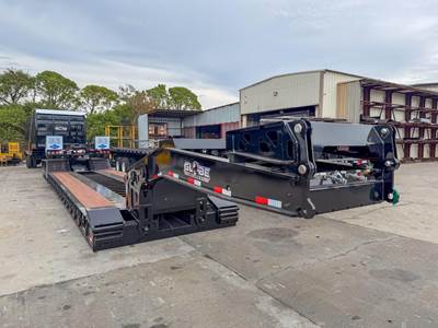 Globe 55 TON EXTENDABLE WITH HYDRAULIC FLIP STINGER Lowboy Trailer