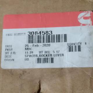 Genuine Cummins Rocker Level Spacer 3084583  Cross Ref: 3071509 , 3080817, Core