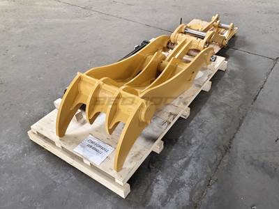 Bedrock Thumb fits CAT 320 4 Teeth with 2 Short Center Teeth, 42in Bucket, Pin Grabber Full Rotation, 80mm Pin