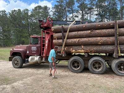 1987 Mack R Model Logging Truck - Prentice 120C Log Loader