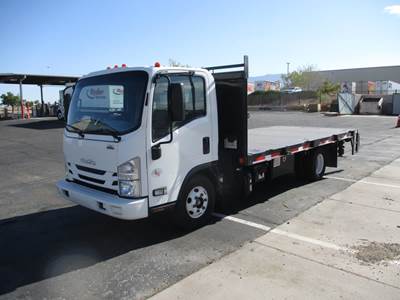 Isuzu NPR 16 ft Flatbed Truck - 215HP, 6 Speed Automatic, Liftgate
