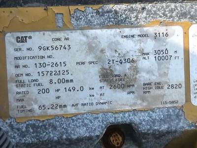 Caterpillar 3116 Engine Core for a 2010 Freightliner MT55 Chassis