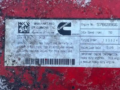 Cummins ISB Engine for a 2009 Freightliner MT55 Chassis