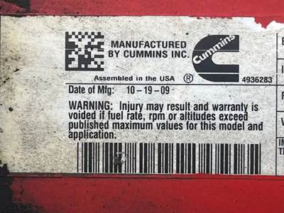 Cummins ISB Engine for a 2010 Freightliner MT55 Chassis