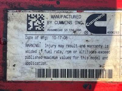 Cummins ISB Engine for a 2009 Freightliner MT55 Chassis