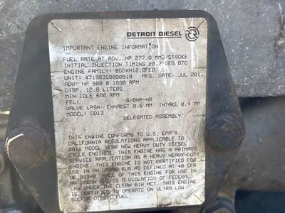 Detroit DD13 Engine for a 2012 Freightliner Cascadia 113