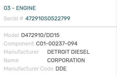 Detroit DD15 Engine for a 2018 Western Star 5700