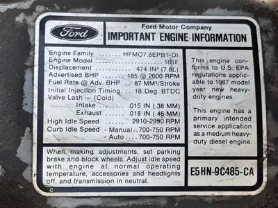 Ford 7.8L Engine for a 1987 Ford F800 For Sale | Elkton, MD | E5HN-6015 ...
