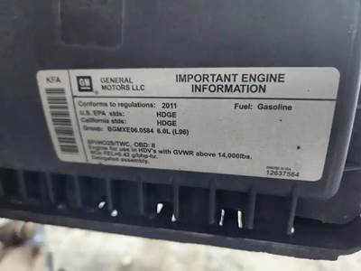 GM/Chev (HD) 6.0L Engine for a 2011 Workhorse Custom Chassis W62