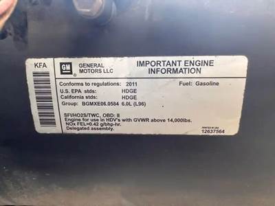 GM/Chev (HD) 6.0L Engine for a 2011 Workhorse Custom Chassis W62