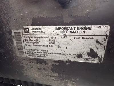 GM/Chev (HD) 6.0L Engine for a 2012 Workhorse Custom Chassis W62