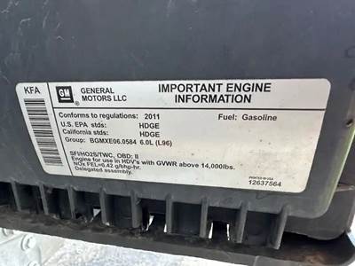 GM/Chev (HD) 6.0L Engine for a 2011 Workhorse Custom Chassis W62