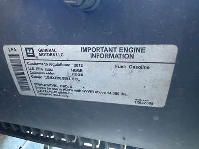 GM/Chev (HD) 6.0L Engine for a 2012 Workhorse Custom Chassis W62