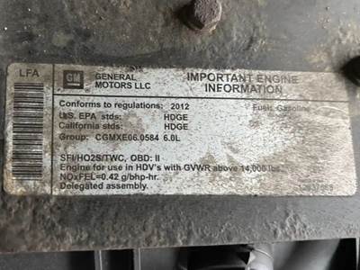 GM/Chev (HD) 6.0L Engine for a 2013 Freightliner MT 45G
