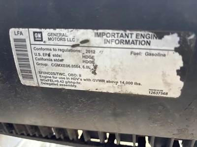 GM/Chev (HD) 6.0L Engine for a 2012 Workhorse Custom Chassis W62