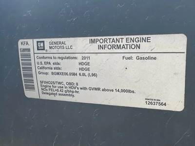 GM/Chev (HD) 6.0L Engine for a 2011 Workhorse Custom Chassis W62