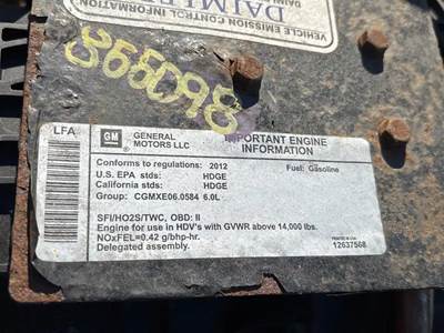 GM/Chev (HD) 6.0L Engine for a 2013 Freightliner MT 45G