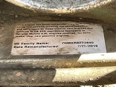 GM/Chev (HD) V8, 4.8L, Gas Engine for a 2007 Workhorse Custom Chassis W42