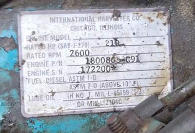International DT466 Engine for a 1982 International F-2524; F-2554; F-2574