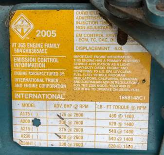 International VT365 Engine - 200 HP, ARR/CPL Other