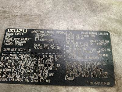 Isuzu 4HK1TC Engine for a 2011 Isuzu NRR