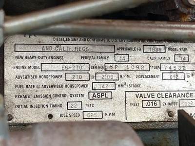 Mack E6 Engine for a 1989 Mack MC688FC