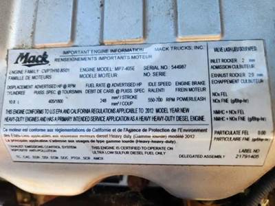 Mack MP7 Engine for a 2013 Mack CXU612 For Sale | Elkton, MD | P-83556 ...