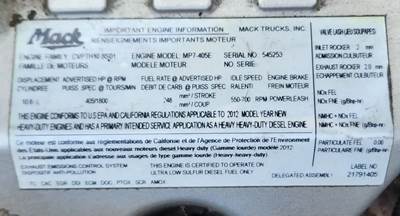 Mack MP7 Engine for a 2013 Mack CXU612