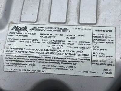 Mack MP7 Engine for a 2013 Mack CXU612