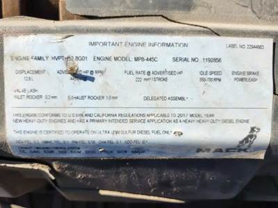Mack MP8 Engine for a 2018 Mack CXU613