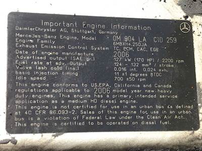 Mercedes-Benz MBE 900 Engine for a 2007 Freightliner MT45 Chassis For ...