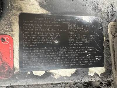 Mercedes-Benz MBE 900 Engine for a 2007 Freightliner MT55 Chassis