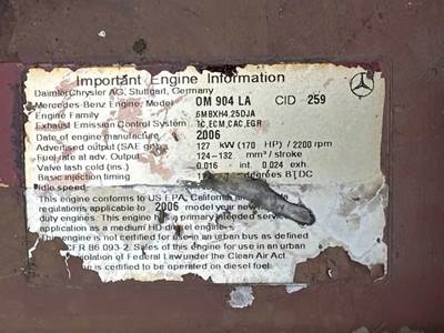Mercedes-Benz MBE 904 Engine for a 2007 Freightliner MT55 Chassis