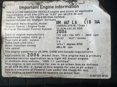 Mercedes-Benz OM 647 LA Engine - 154 HP