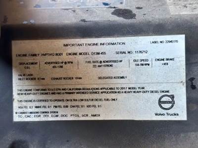 Volvo D13 Engine for a 2018 Volvo VNM