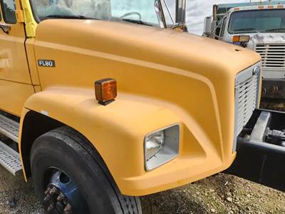 Used 2004 Freightliner FL80 Fiberglass Hood Assembly 46" Length, Yellow