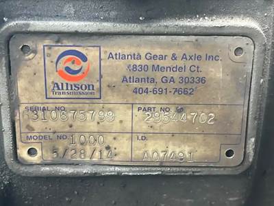 Allison 1000 Transmission for a 2007 Freightliner MT45 Chassis