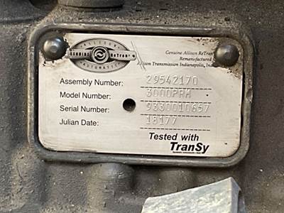 Allison 3000PRM Transmission for a 2002 Freightliner CONDOR LOW CAB FORWARD