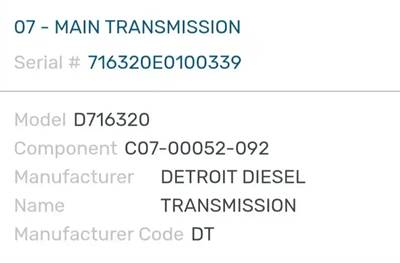 Detroit DT12-DA Transmission for a 2020 Freightliner Cascadia 126
