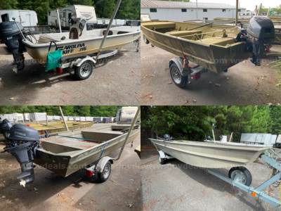 10 Lots: Variety of OMC, Godfrey, & Carolina Skiff Boats on Trailers