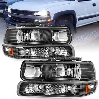 78 Pair OF Headlight Assembly with Bumper Lights 4pcs Compatible with 1999-2002 Chevy Silverado 1500 2500, 2000-2006 Tah