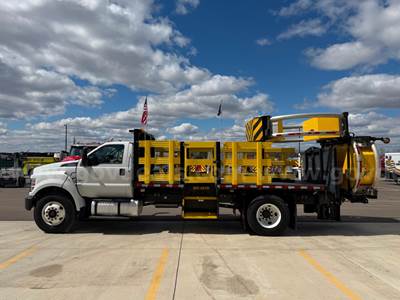 2002 Ford F-650 Flatbed Truck with Traffix Scorpion Attenuator