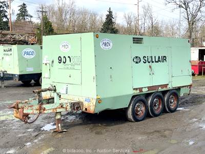 Sullair 900XH Tri-Axle Towable 900 CFM Air Compressor Trailer CAT Diesel bidadoo