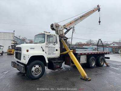 Ford LNT-8000 22,500 lbs Crane Truck 88' Boom 18' Flatbed Cummins Diesel bidadoo