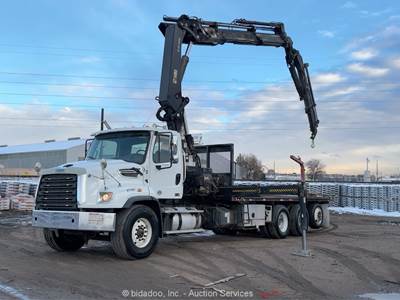 2016 Freightliner 114SD 64' Hiab Knuckleboom Crane 21' Flatbed Truck PTO bidadoo