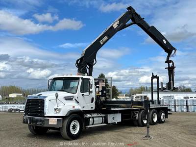 2016 Freightliner 114SD 64' Hiab Knuckle Boom Crane Flatbed Truck PTO bidadoo