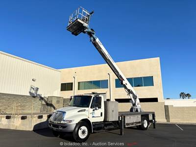 2004 International 4300 Manitex Skycrane 75' Boom 18' Flatbed Truck PTO bidadoo