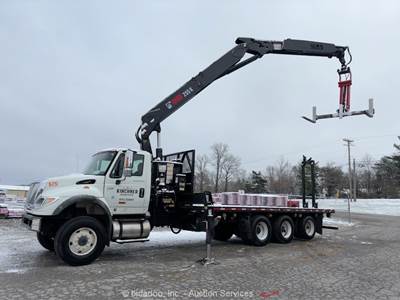 2007 International SF647 Tri/A 24' Flatbed Hiab Drywall Boom Crane Truck bidadoo