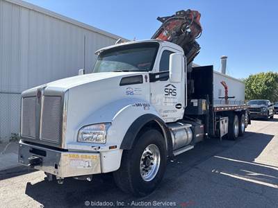 2015 Kenworth T880 Palfinger Knuckle Boom Crane Flatbed Truck Cummins bidadoo