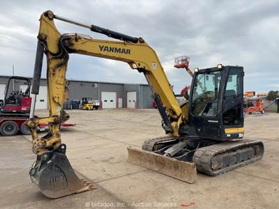 2018 Yanmar VIO80-1A Compact Excavator Backhoe Blade Bucket Cab Aux A/C bidadoo
